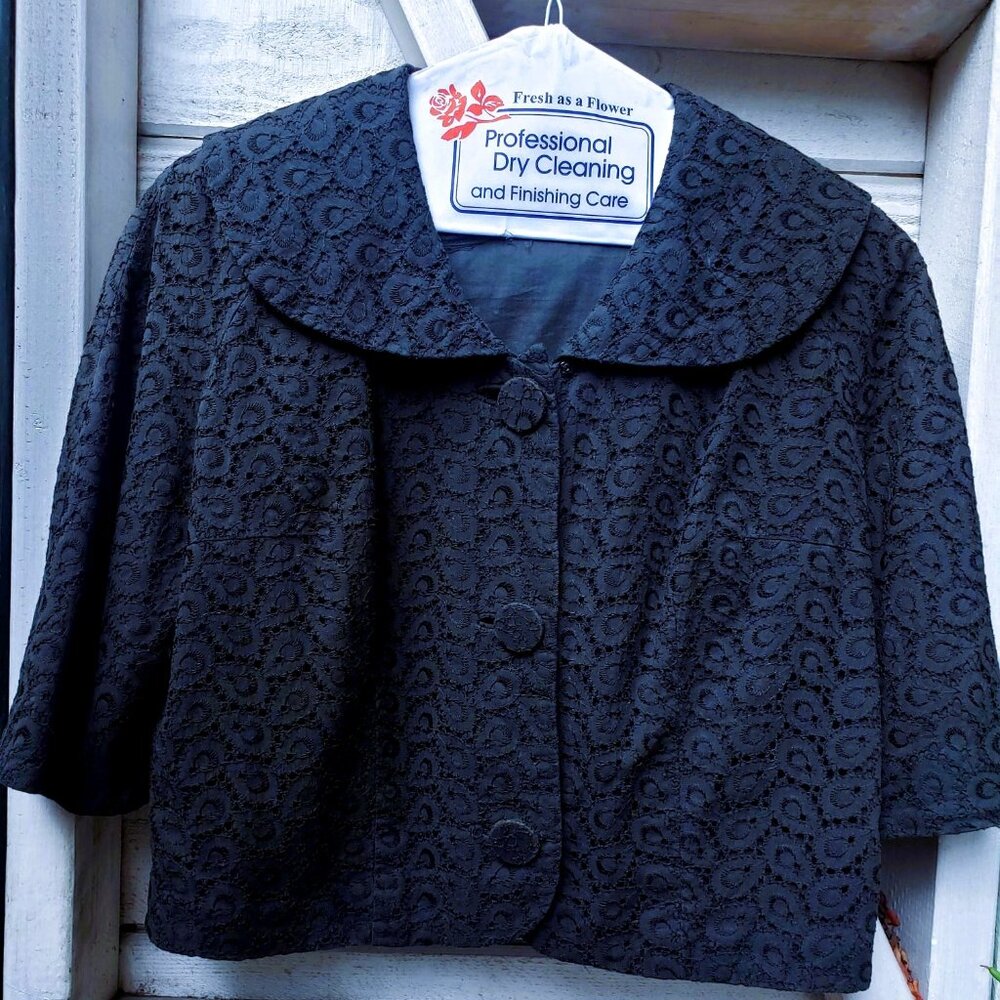 Vintage Black Eyelet Crop Jacket, Semmés Creations
